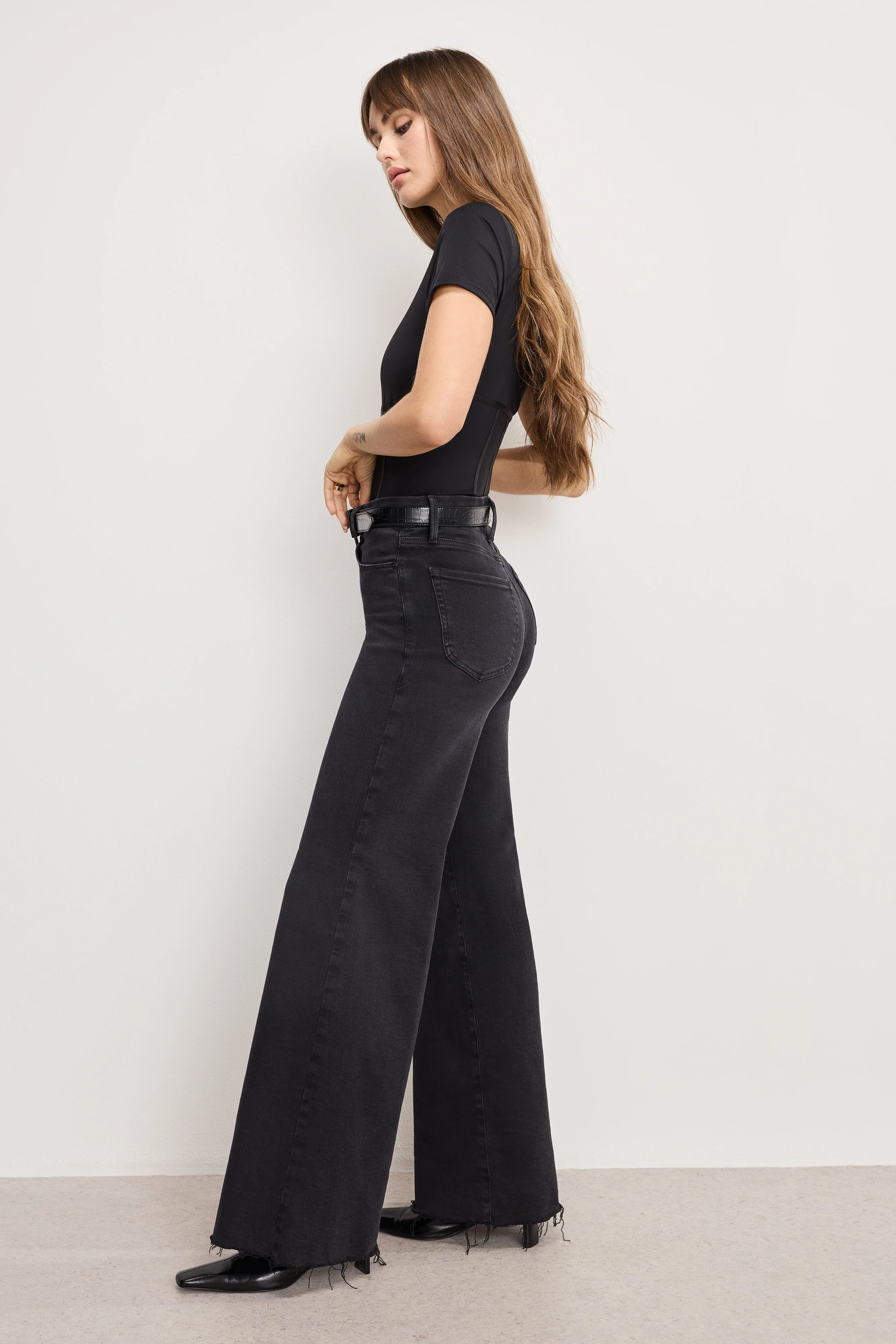 SOFT TECH GOOD WAIST PALAZZO JEANS | BLACK391 - Image 4