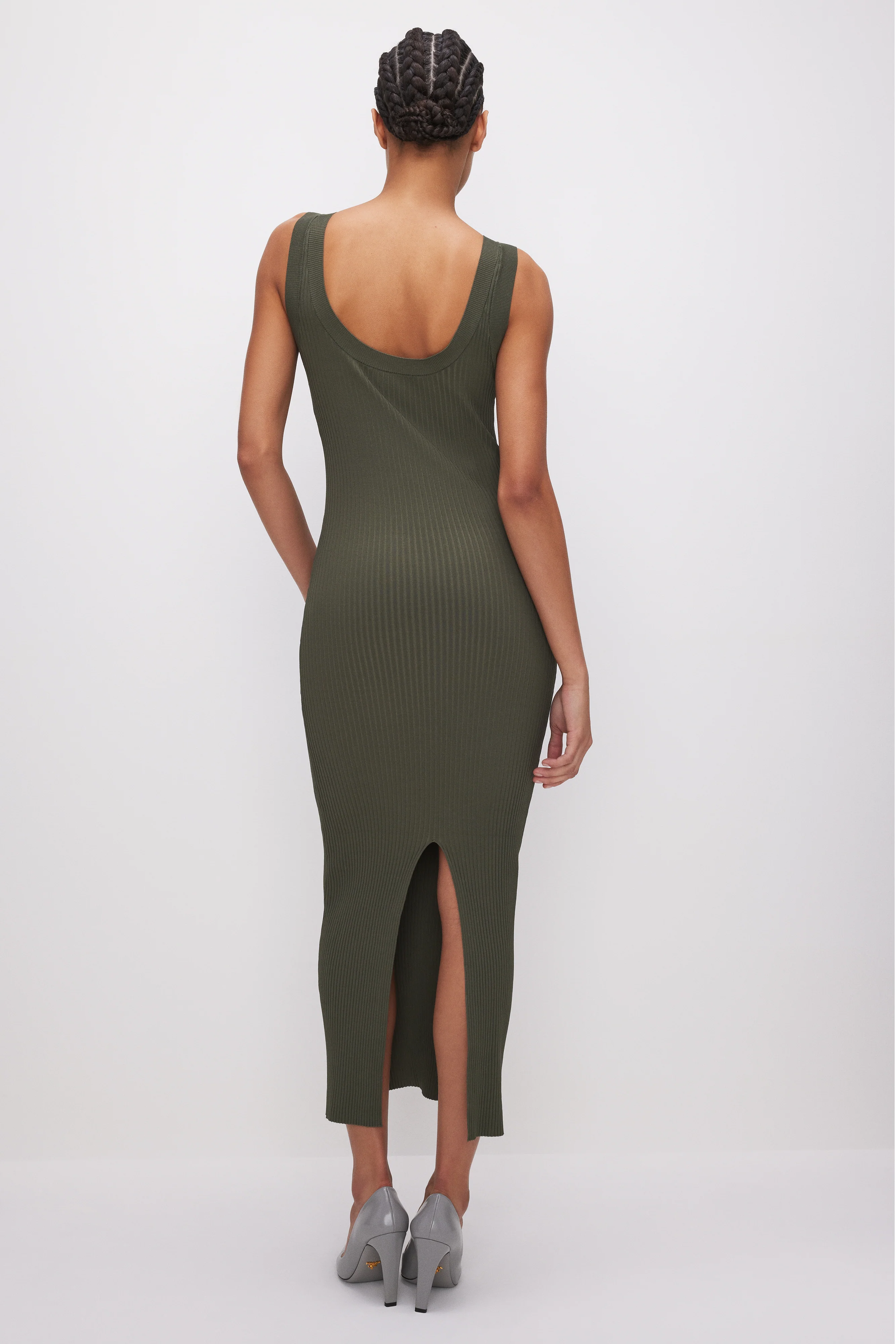 STRETCH RIB SCOOP BACK MIDI DRESS | FATIGUE001 - Image 4