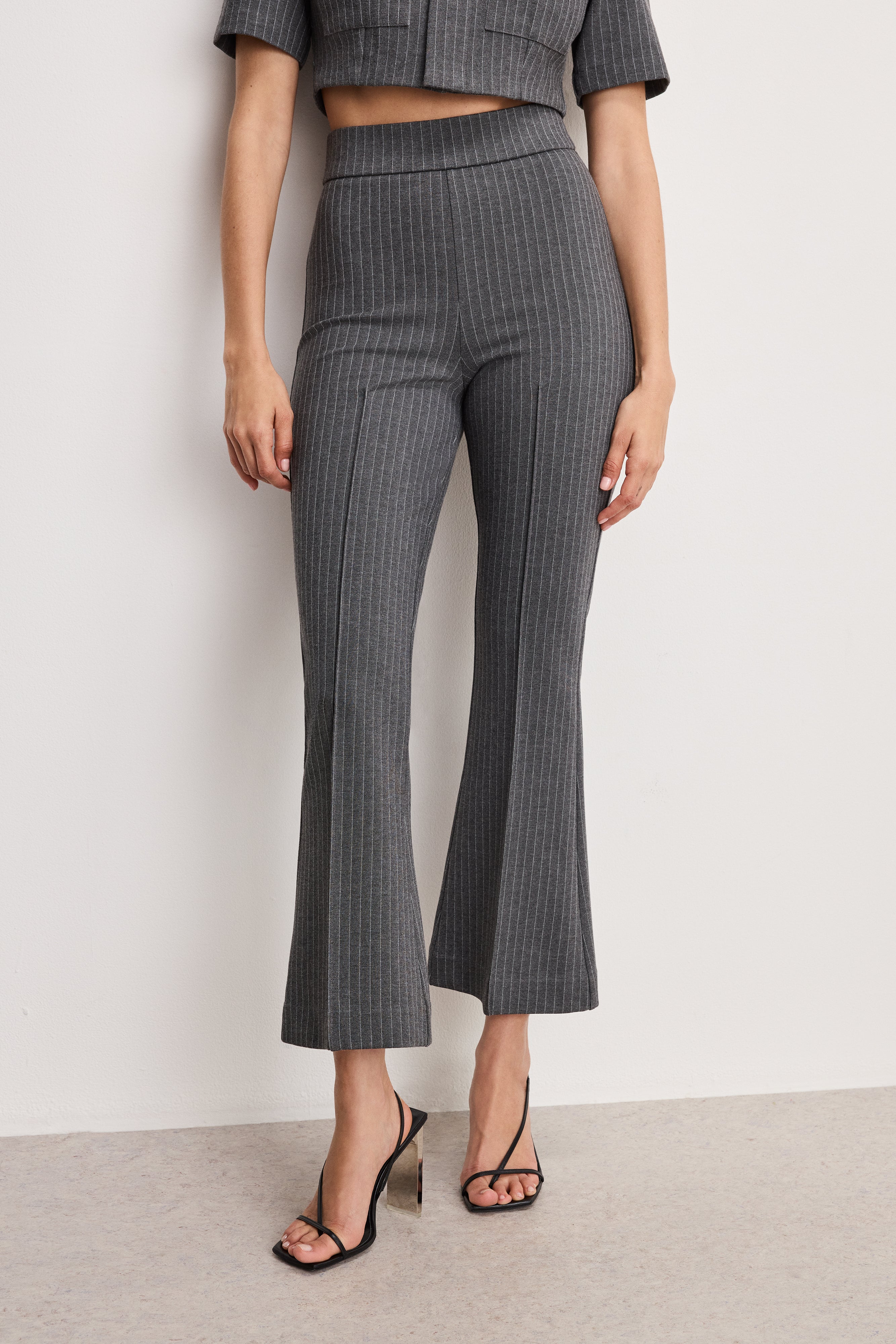 SOFT-STRETCH PONTE KICK FLARE PANTS | SUITING PINSTRIPE001 - Image 3