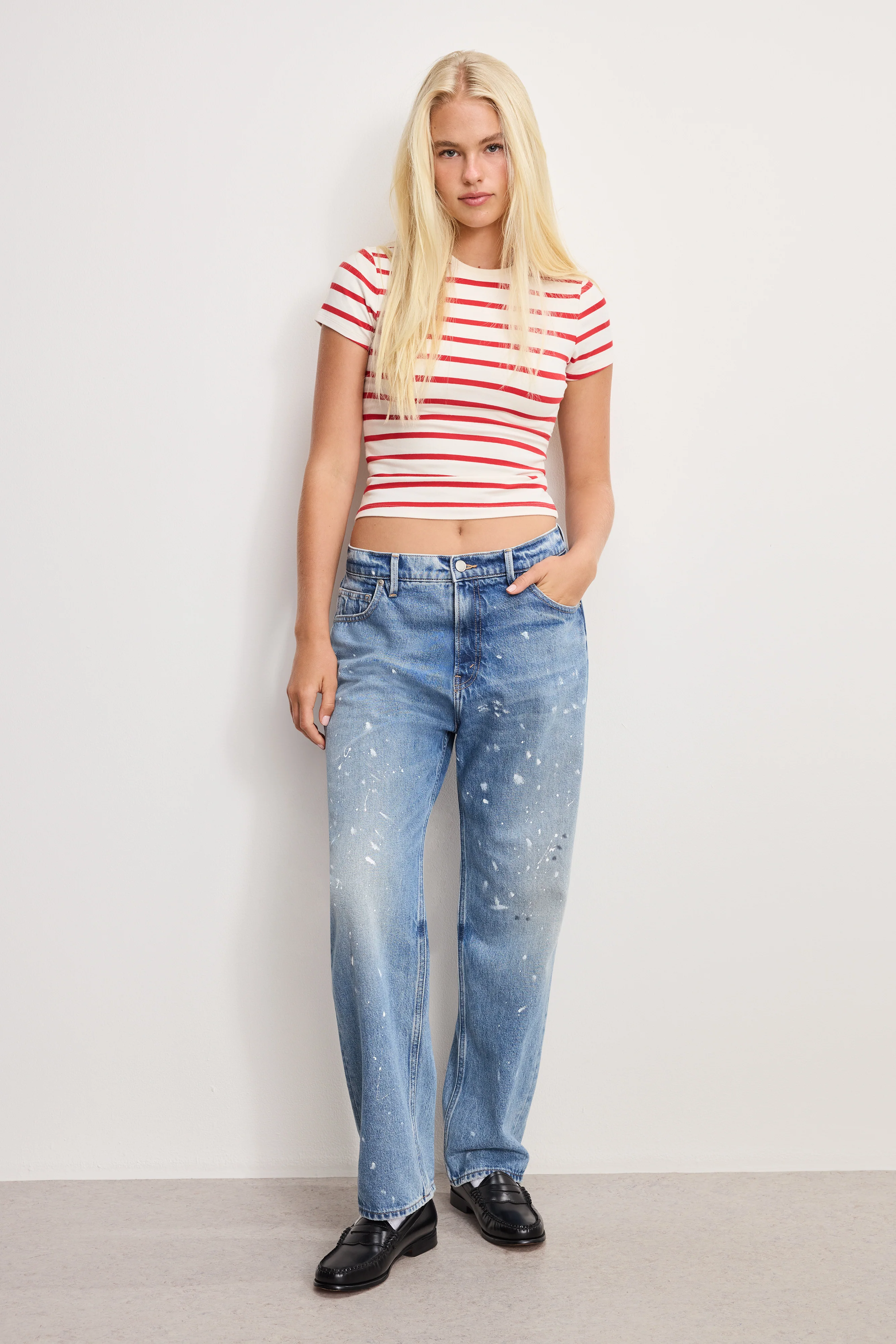 SUPER STRETCH BABY TEE | ECRU &amp; CHILI WIDE STRIPE