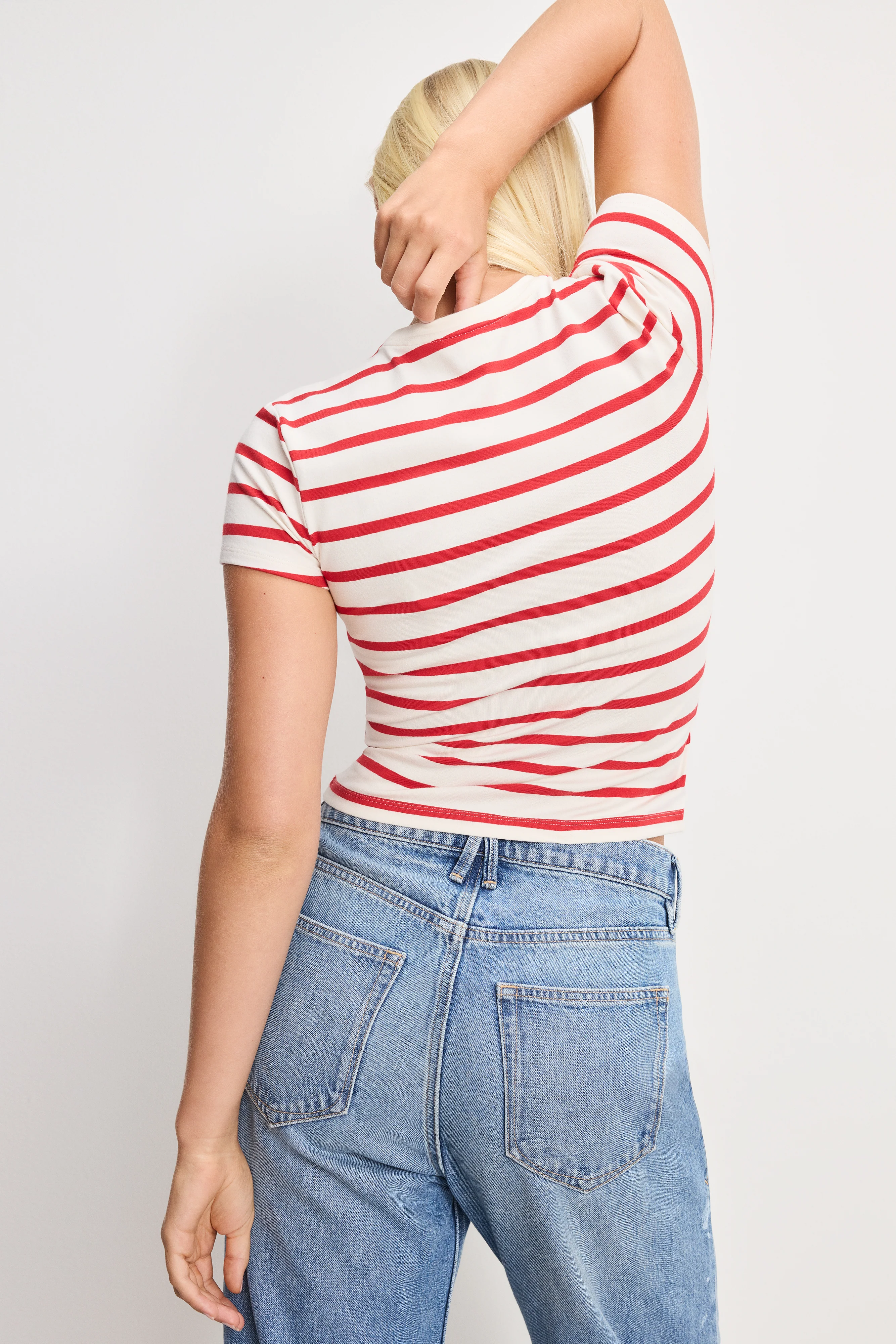 SUPER STRETCH BABY TEE | ECRU &amp; CHILI WIDE STRIPE - Image 3