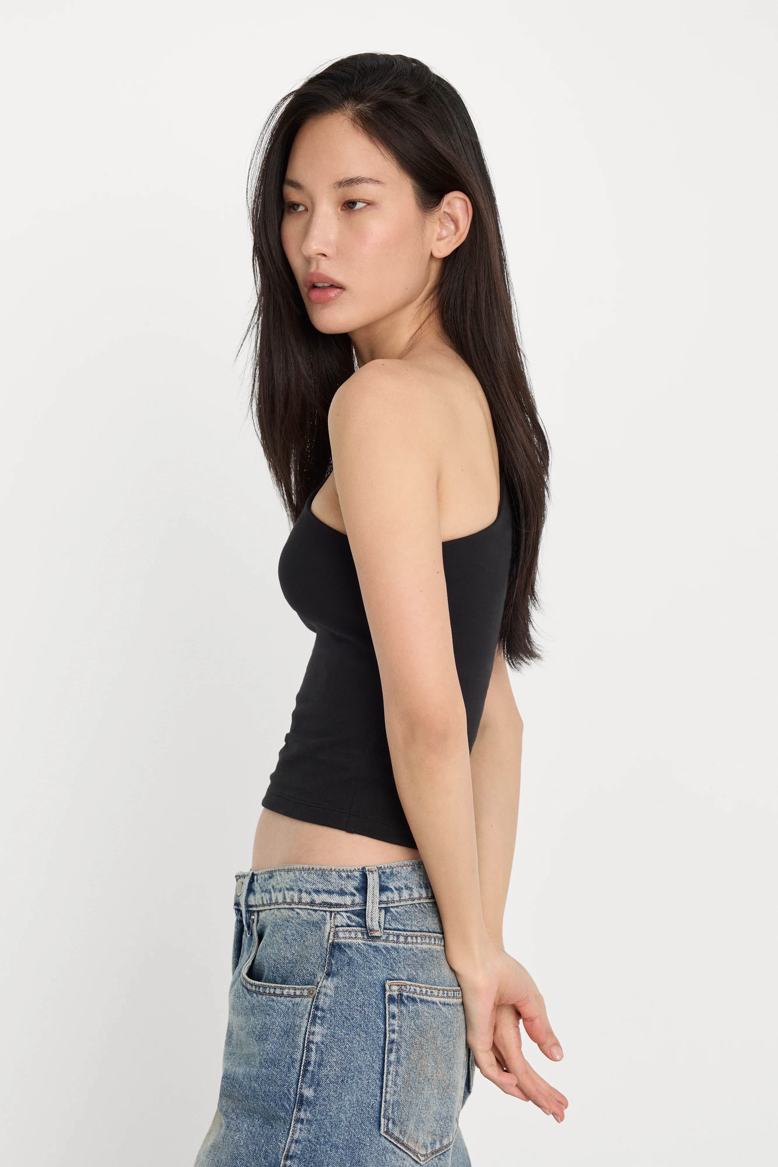 SUPER STRETCH ONE SHOULDER TANK | BLACK001 - Image 2