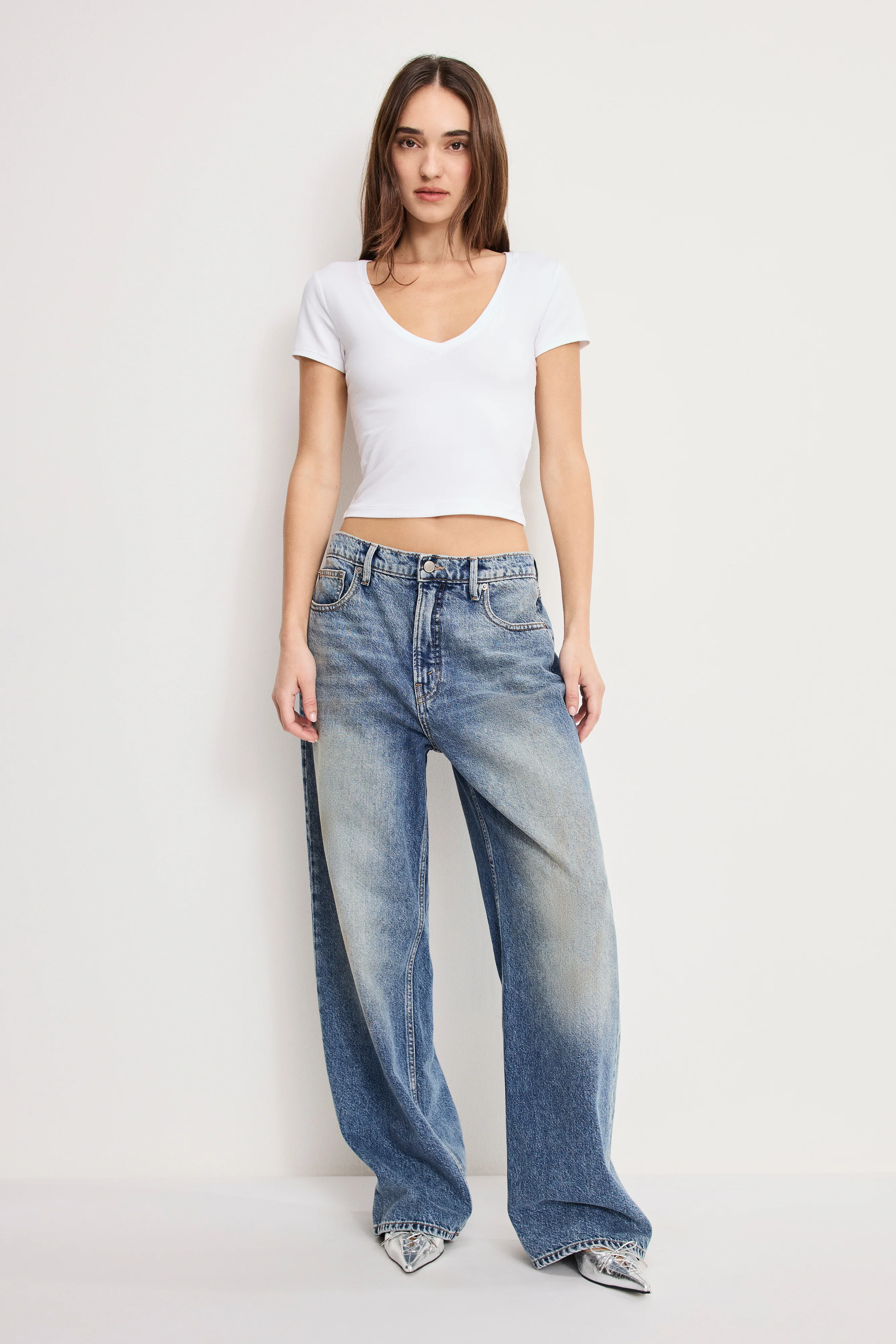SUPER STRETCH V NECK BABY TEE | WHITE001 - Image 2
